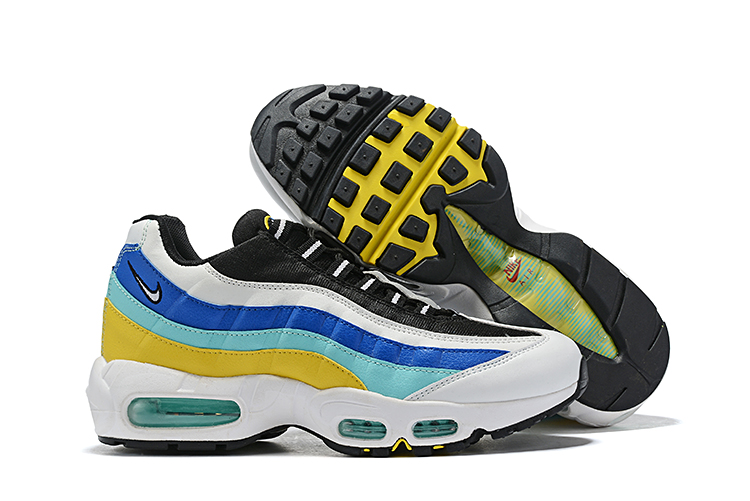 New Nike Air Max 95 Big Swoosh White Blue Yellow Black Shoes